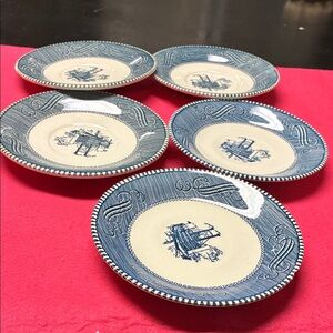 Blue and Cream Nautical Ceramic Salad Plates - Set of 5
